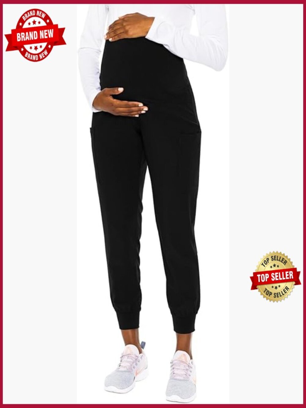 Maternity Jogger Scrub Pants, High Rise, 4 Pockets, Soft Knit Waistband, XS-3XL
